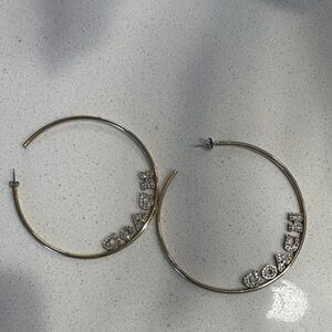 Coach Gold Hoop Earrings with Crystal Letter Accents